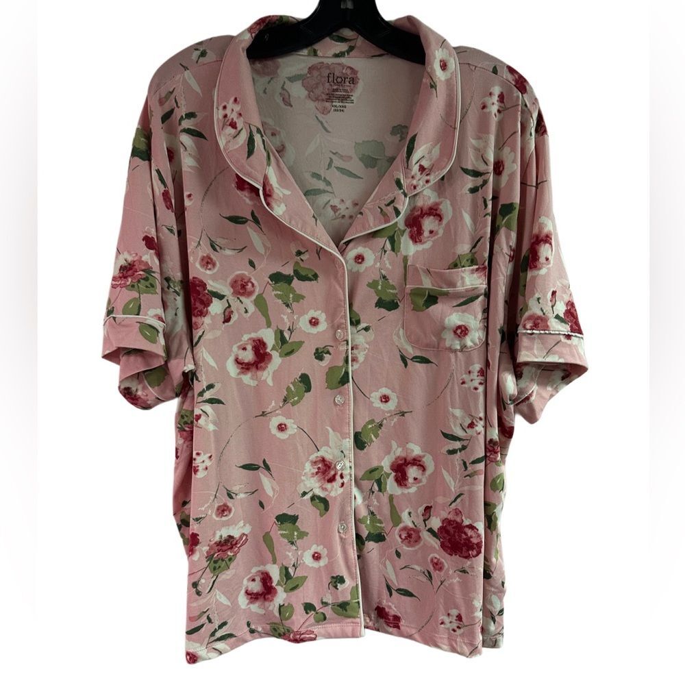 Flora Pink Floral Super Soft Pajama Top Size XXL (22/24)